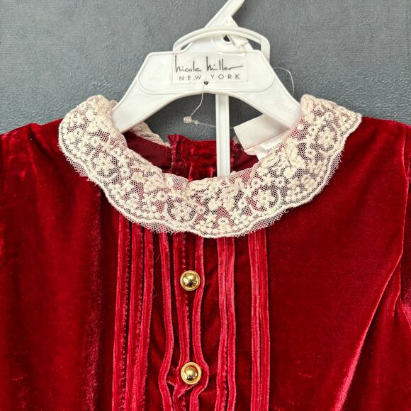 Vintage Deadstock Nicole Miller Christmas Dress Velvet Velour 24M 2 Piece Lace - Picture 6 of 13